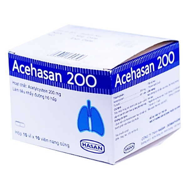 Thuốc Acehasan 200 Hasan làm loãng đờm trong các bệnh phế quản - phổi cấp và mãn tính (10 vỉ x 10 viên)