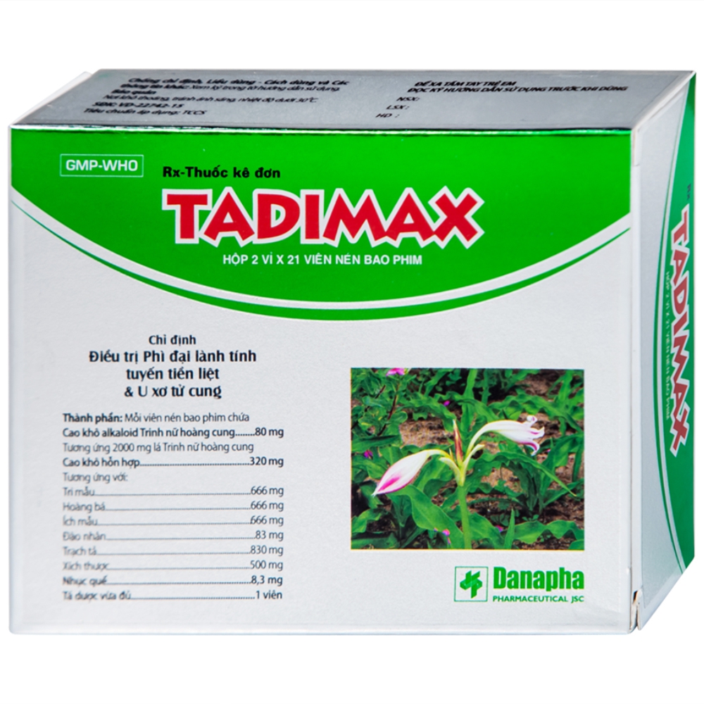 Thuốc Tadimax Danapha điều trị phì đại lành tính tuyến tiền liệt và u xơ tử cung (2 vỉ x 21 viên)