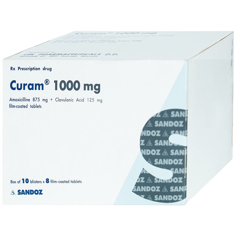 Thuốc Curam 1000mg Sandoz điều trị nhiễm khuẩn (10 vỉ x 8 viên)