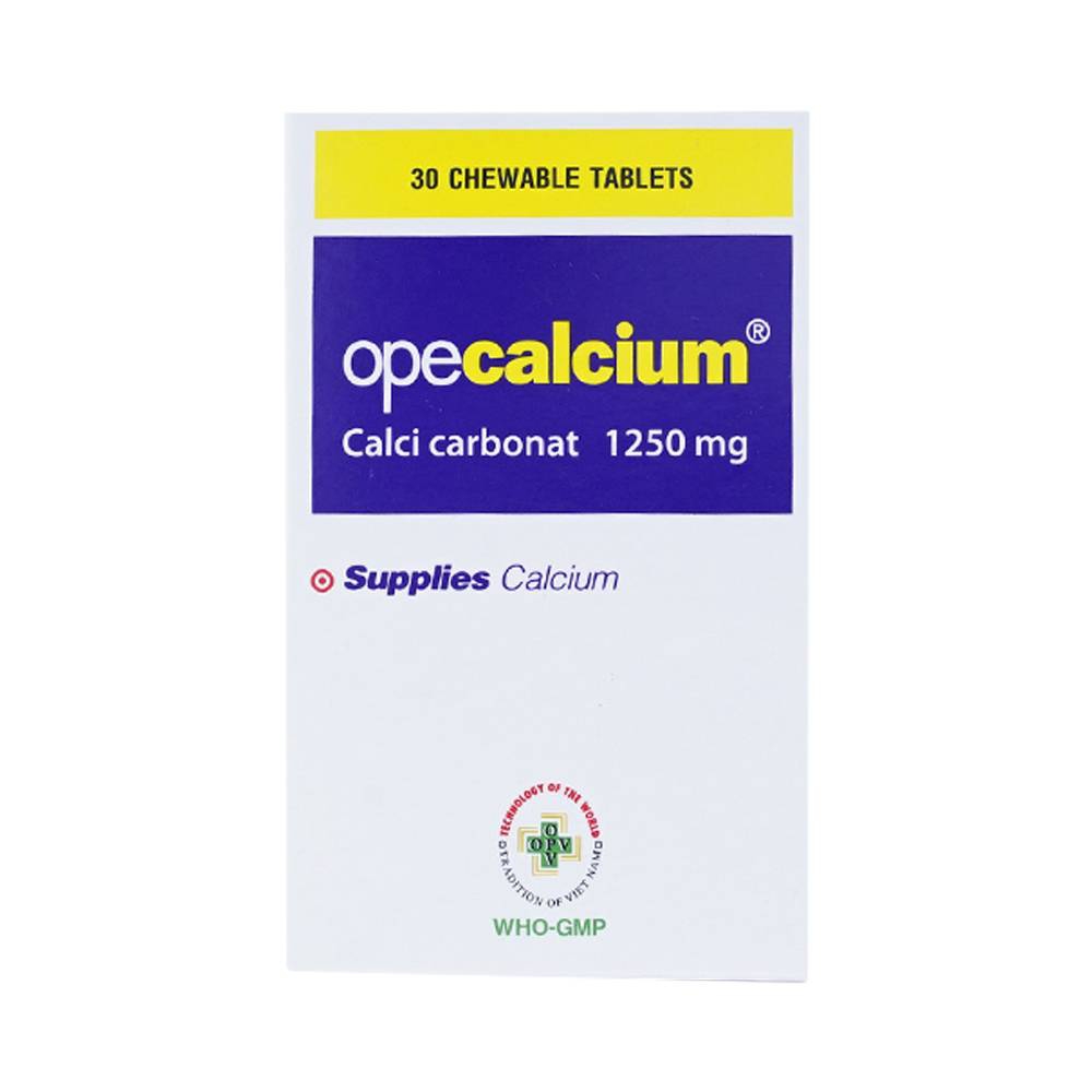 Viên nhai Opecalcium 1250mg OPV bổ sung canxi, phòng ngừa và điều trị loãng xương (30 viên)