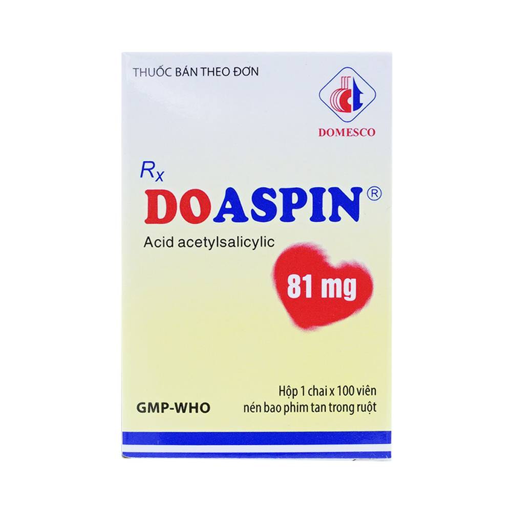 Thuốc Doaspin 81mg Domesco dự phòng huyết khối tim mạch và mạch não (100 viên)