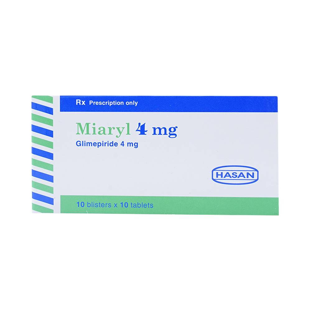 Viên nén Miaryl 4mg Hasan điều trị đái tháo đường tuýp 2 (10 vỉ x 10 viên)