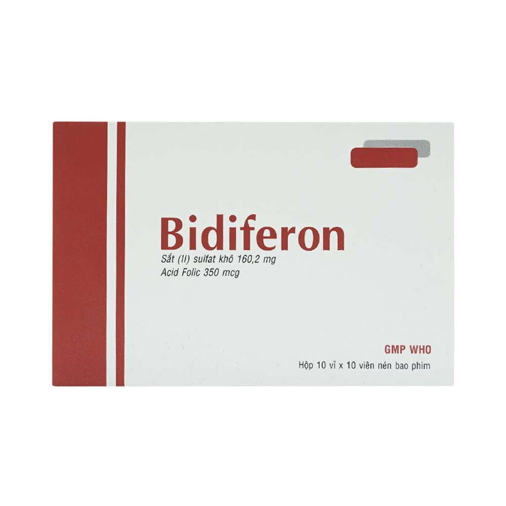 Thuốc Bidiferon điều trị dự phòng thiếu sắt và acid folic (10 vỉ x 10 viên)