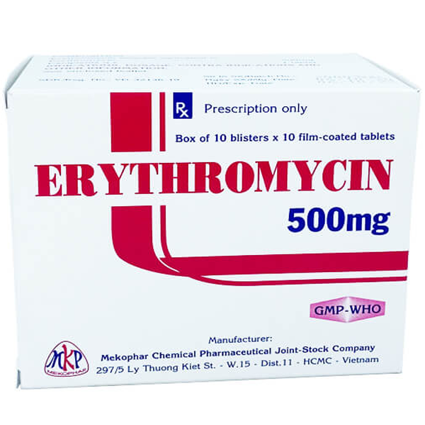 Thuốc Erythromycin 500mg Mekophar điều trị nhiễm khuẩn (10 vỉ x 10 viên)