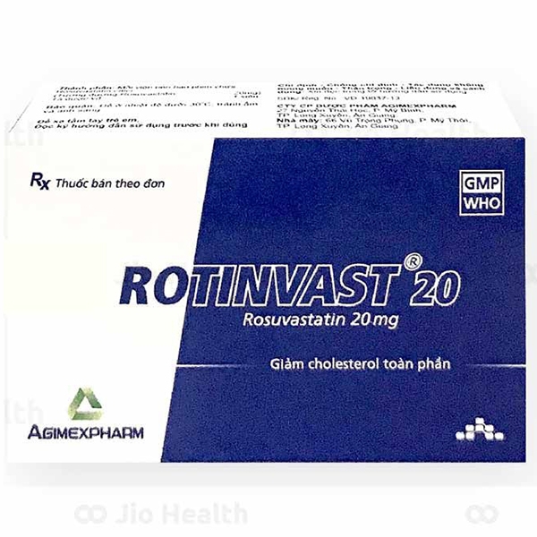 Thuốc Rotinvast 20 Agimexpharm giảm cholesterol toàn phần (3 vỉ x 10 viên) 