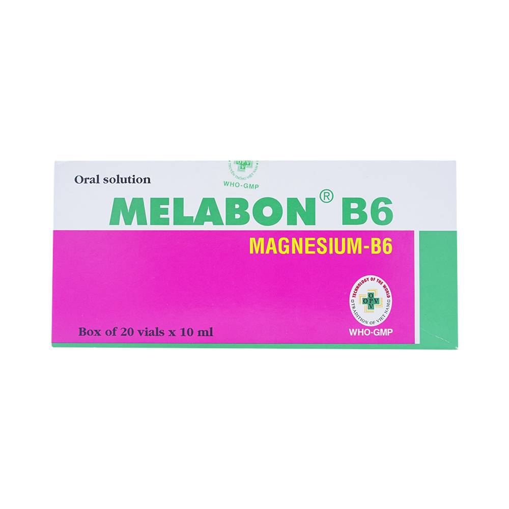 Dung dịch uống Melabon B6 OPV điều trị thiếu magnesi nặng, rối loạn lo âu (20 ống x 10ml)