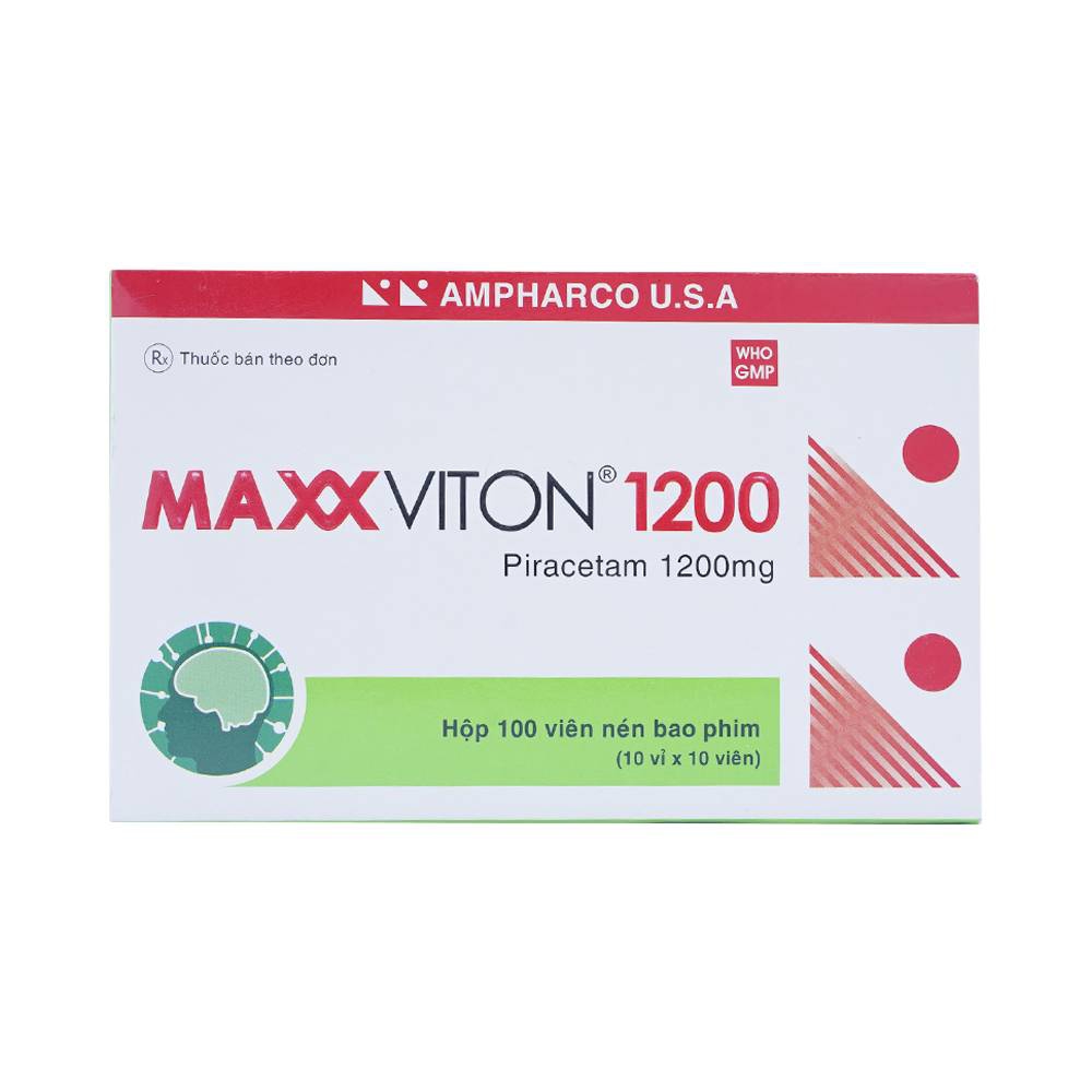 Viên nén Maxx Viton 1200 Ampharco U.S.A điều trị triệu chứng chóng mặt, suy giảm trí nhớ (10 vỉ x 10 viên)