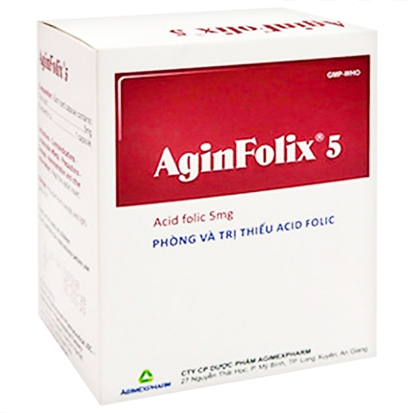 Thuốc Aginfolix 5 Agimexpharm phòng và trị thiếu acid folic (10 vỉ x 10 viên)