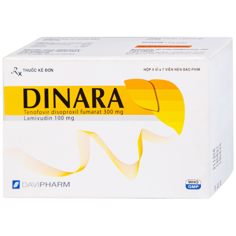 Thuốc Dinara Davipharm điều trị bệnh viêm gan siêu vi B mạn tính (4 vỉ x 7 viên)