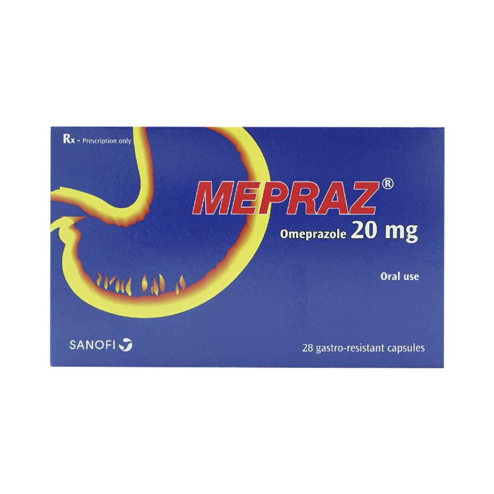 Viên nang cứng Mepraz 20mg Sanofi điều trị trào ngược dạ dày thực quản (4 vỉ x 7 viên)