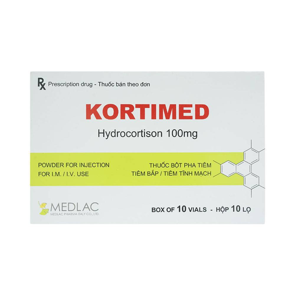 Bột pha tiêm Kortimed 100mg Medlac Pharma điều trị liệu pháp thay thế hormon (10 lọ)
