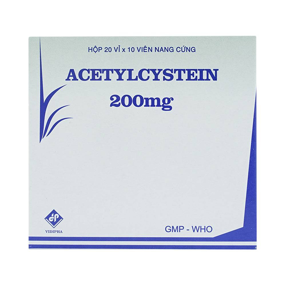 Thuốc Acetylcystein 200mg Vidipha tiêu nhầy trong bệnh viêm phế quản, bệnh nhầy nhớt (20 vỉ x 10 viên)