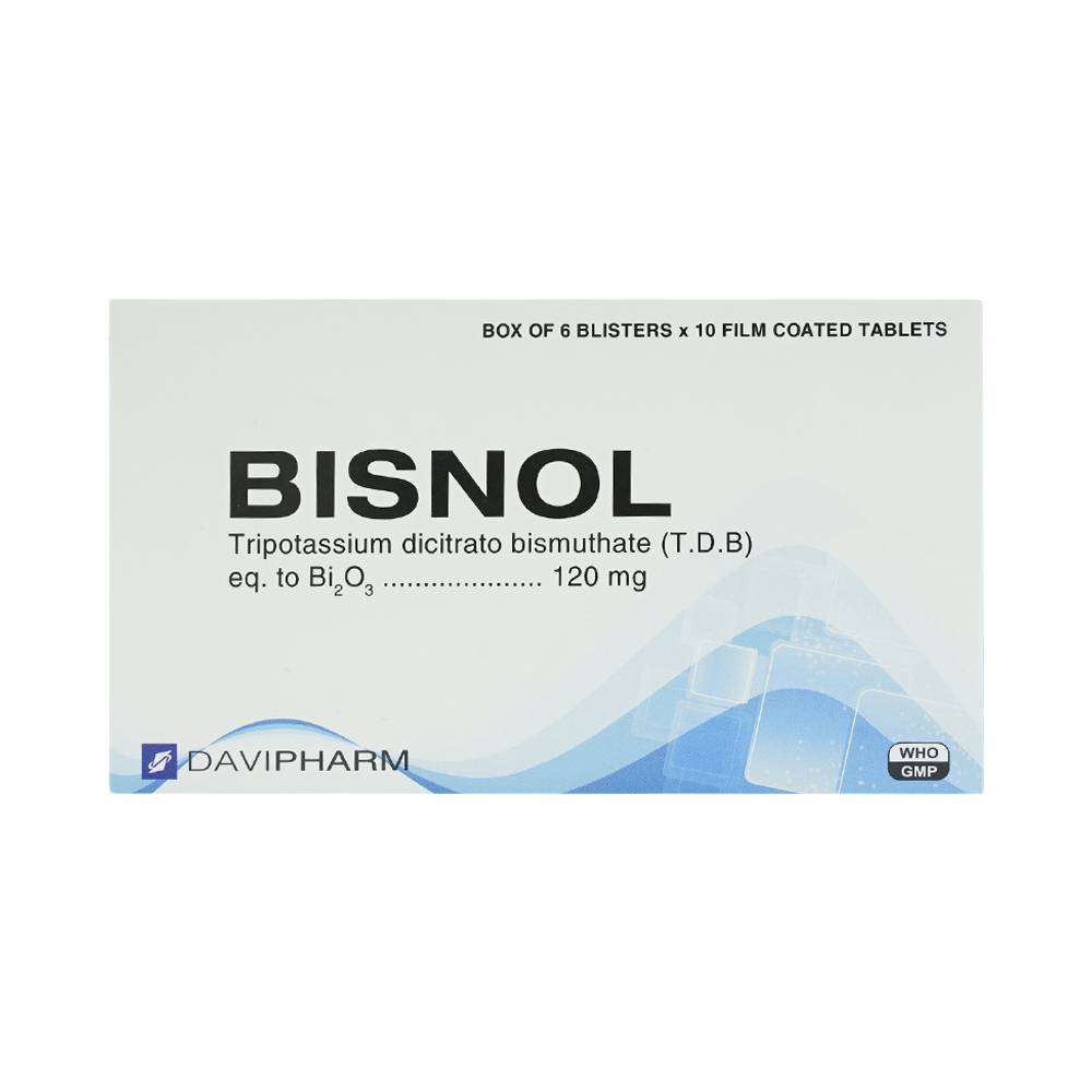 Thuốc Bisnol Davipharm điều trị loét ở dạ dày, tá tràng (6 vỉ x 10 viên)