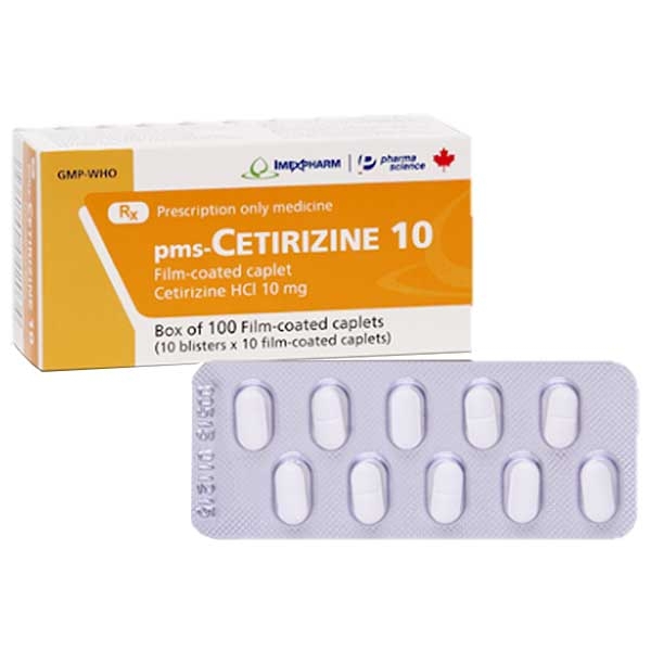 Thuốc pms-Cetirizine 10 Imexpharm điều trị viêm mũi dị ứng, mày đay (10 vỉ x 10 viên) 