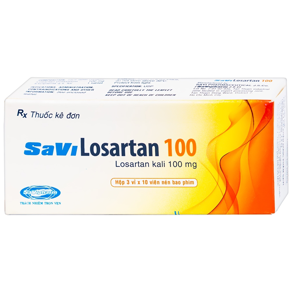 Thuốc Savi Losartan 100 điều trị tăng huyết áp (3 vỉ x 10 viên)