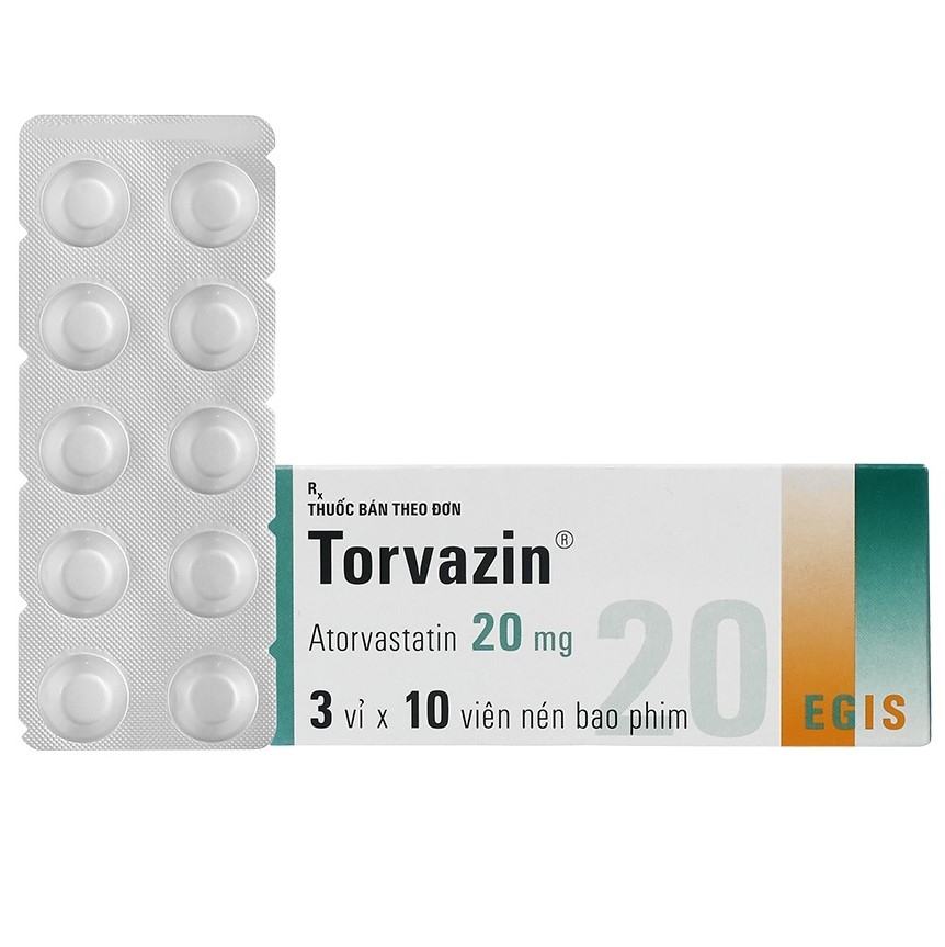 Thuốc Torvazin 20mg Egis điều trị tăng cholesterol và phòng ngừa bệnh tim mạch (3 vỉ x 10 viên)