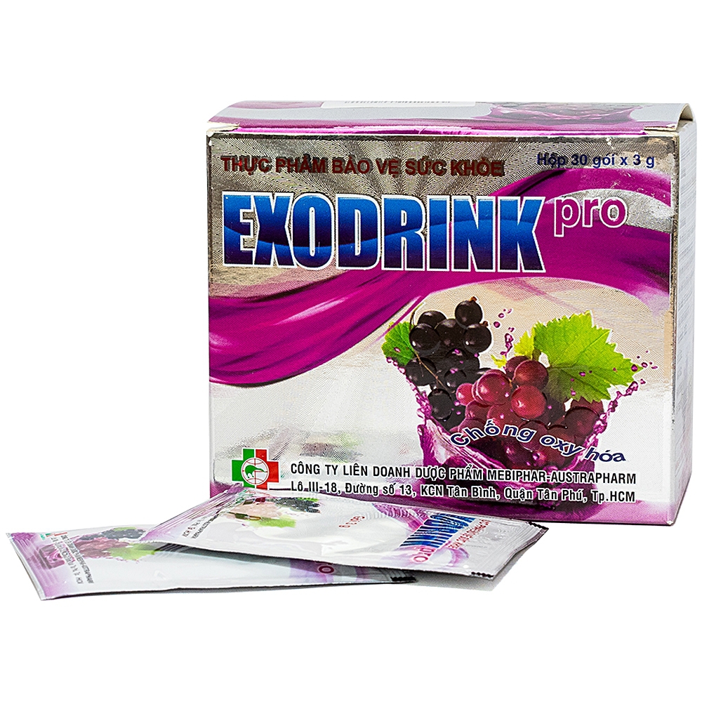 Bột Exodrink Pro Mebiphar bổ sung chất chống oxy hóa, hạn chế sự lão hóa tế bào (30 gói x 3g)