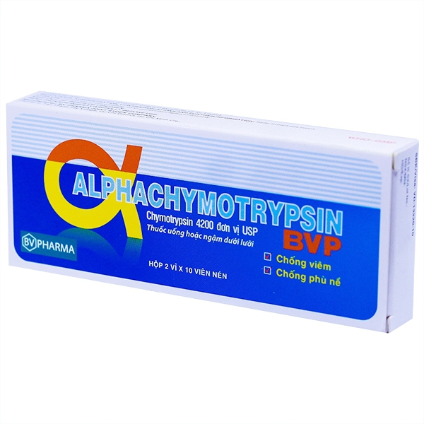 Thuốc Alphachymotrypsin 4200 BV Pharma kháng viêm, chống phù nề (2 vỉ x 10 viên)