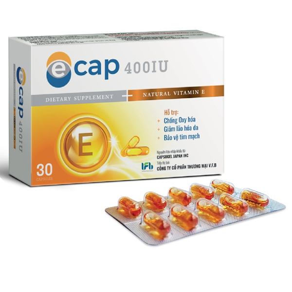 Viên uống Ecap 400IU NMDP chống oxy hóa, giảm lão hóa da, bảo vệ tim mạch (3 vỉ x 10 viên)