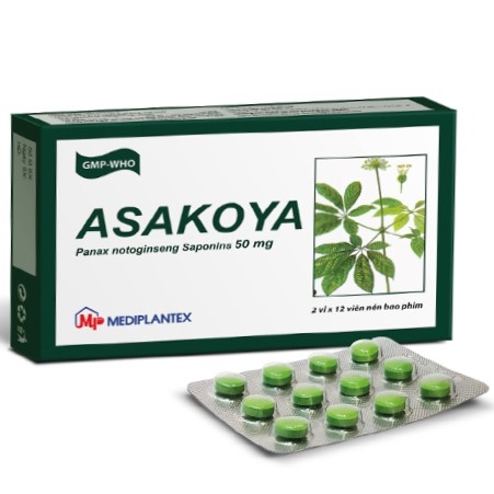 Thuốc Asakoya 50mg Mediplantex hỗ trợ điều trị hồi hộp, tim đập nhanh (2 vỉ x 12 viên)