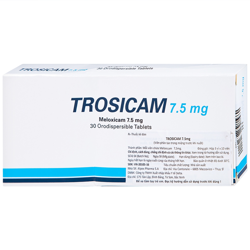 Thuốc Trosicam 7.5mg Alpex Pharma điều trị viêm đau xương khớp (3 vỉ x 10 viên)