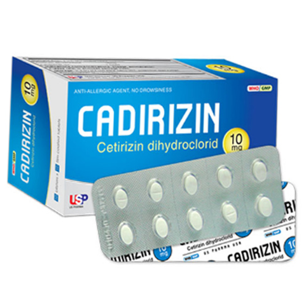 Thuốc Cadirizin 10mg US Pharma điều trị viêm mũi dị ứng, mày đay mạn tính vô căn (10 vỉ x 10 viên)