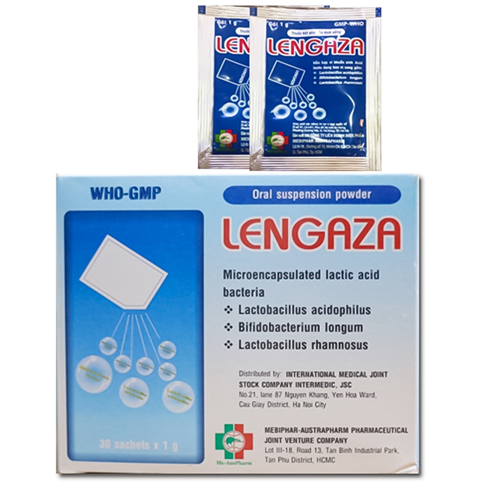 Thuốc Lengaza 1g Mebiphar điều trị các bệnh lý đường tiêu hóa, tiêu chảy, táo bón (30 gói)