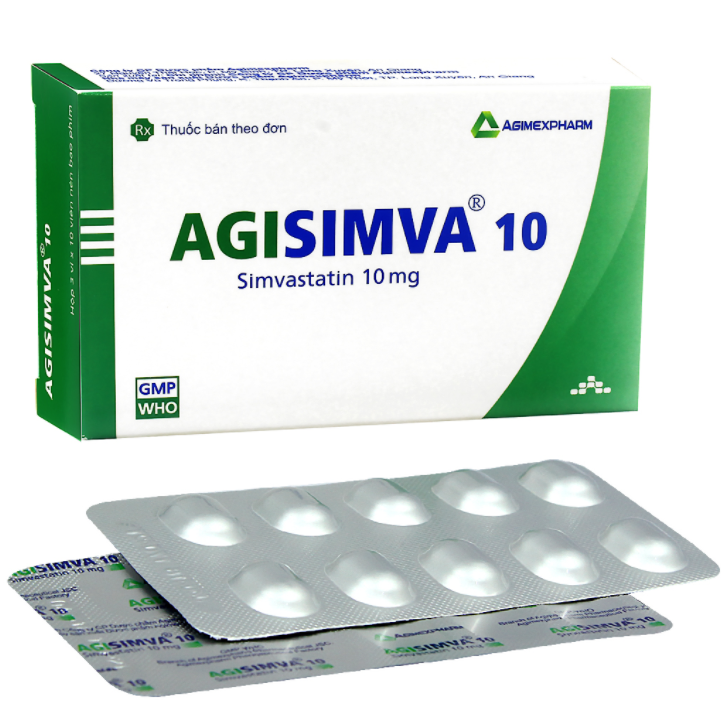 Thuốc Agisimva 10 Agimexpharm điều trị chứng tăng cholesterol máu (3 vỉ x 10 viên)