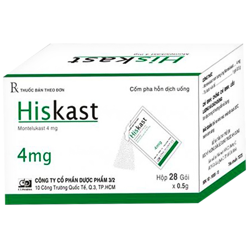 Cốm pha hỗn dịch uống Hiskast 4mg Dược 3-2 điều trị hen phế quản mạn tính (28 gói x 0.5g)