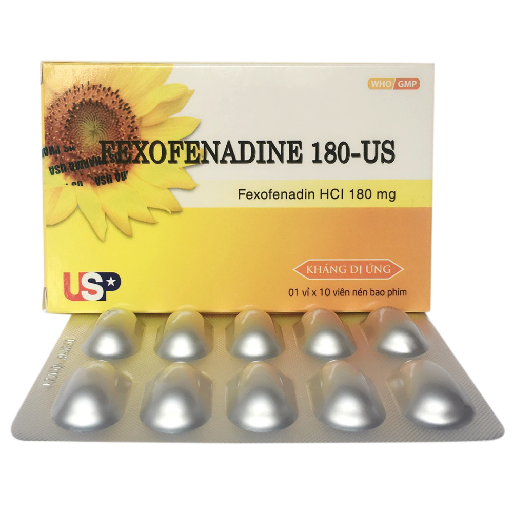 Thuốc Fexofenadine 180-US điều trị viêm mũi dị ứng theo mùa, mày đay vô căn mạn tính (10 viên)