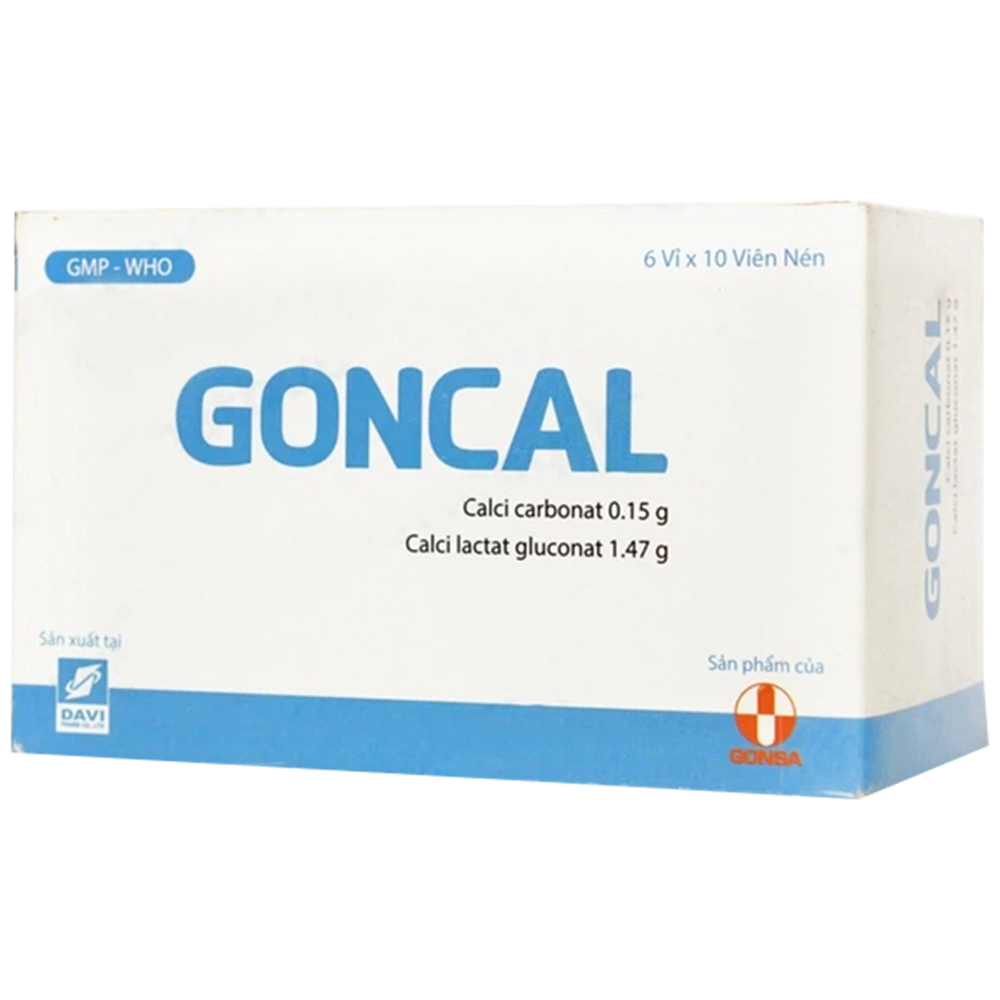 Thuốc Goncal 1.47/0.15 DaviPharm phòng ngừa và điều trị thiếu canxi (6 vỉ x 10 viên)