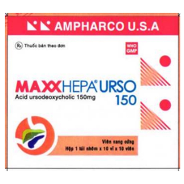 Thuốc Maxxhepa Urso 150 Ampharco điều trị xơ gan do mật nguyên phát, tan sỏi túi mật cholesterol (3 vỉ x 10 viên)