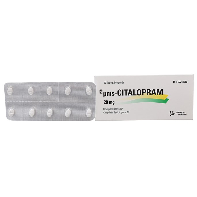 Viên nén pms-Citalopram 20mg Pharmascience điều trị bệnh trầm cảm (3 vỉ x 10 viên)