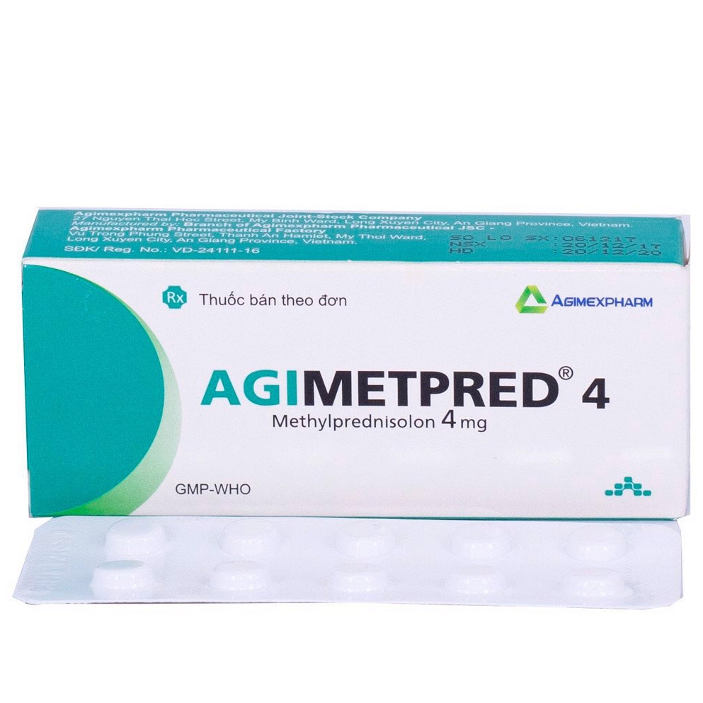 Thuốc Agimetpred 4 Agimexpharm chống viêm, điều trị hội chứng thận hư nguyên phát (3 vỉ x 10 viên)