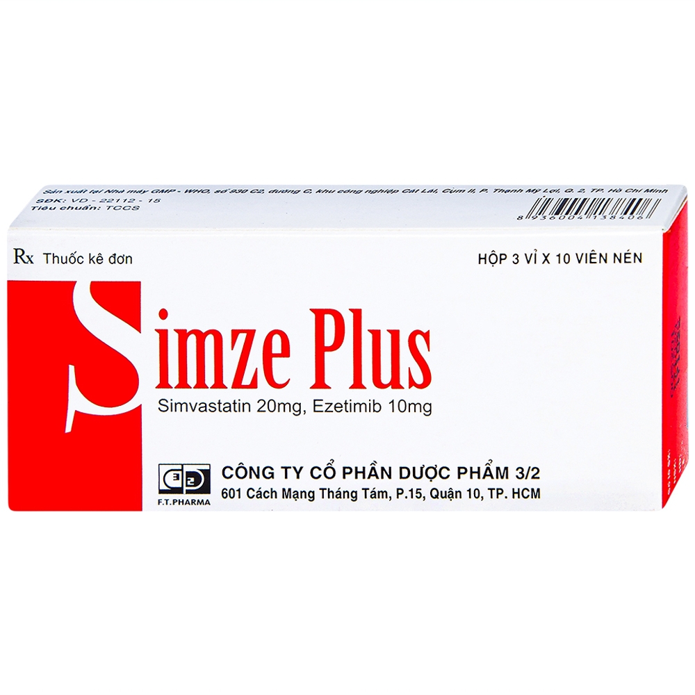 Thuốc Simze Plus 20mg/10mg Dược 3-2 cải thiện mức độ Cholesterol toàn phần (3 vỉ x 10 viên)