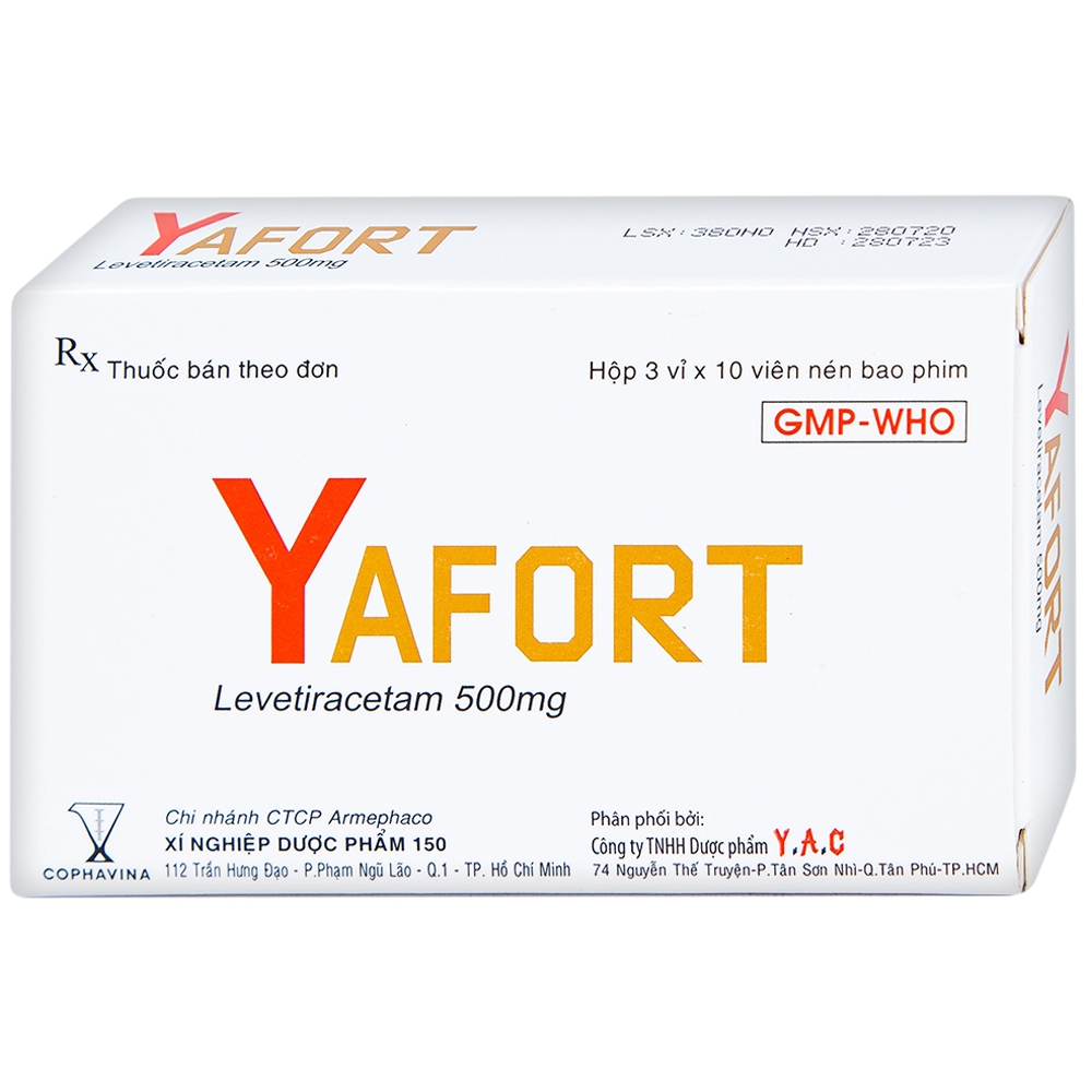 Thuốc Yafort 500mg Cophavina điều trị động kinh cục bộ (3 vỉ x 10 viên)