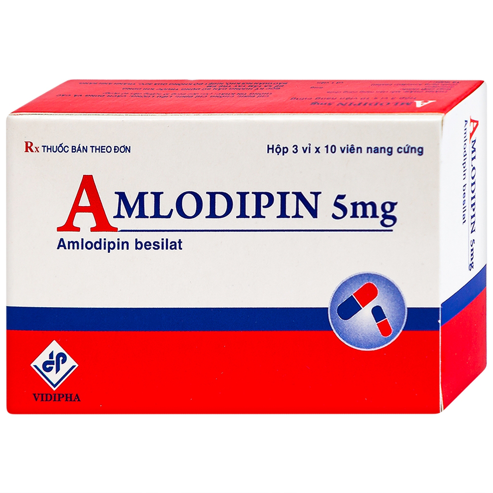 Thuốc Amlodipin 5mg Vidipha điều trị tăng huyết áp, đau thắt ngực (3 vỉ x 10 viên)