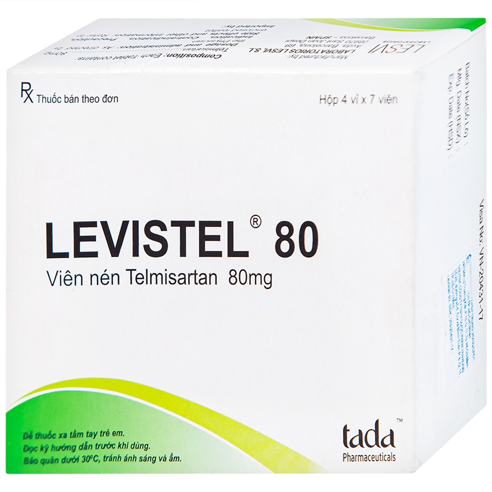 Viên nén Levistel 80 Tada Pharma điều trị tăng huyết áp, suy tim (4 vỉ x 7 viên)