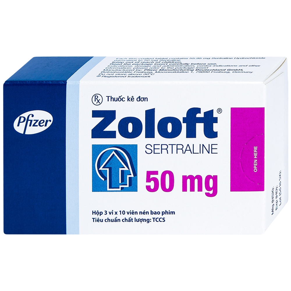 Thuốc Zoloft Sertraline 50mg Pfizer điều trị triệu chứng bệnh trầm cảm (3 vỉ x 10 viên)