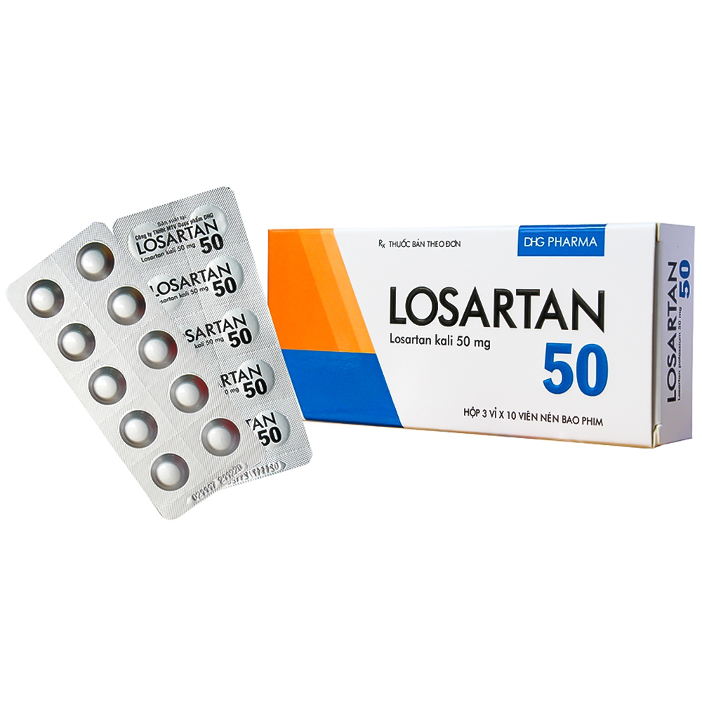 Viên nén Losartan 50 DHG Pharma điều trị tăng huyết áp (3 vỉ x 10 viên)