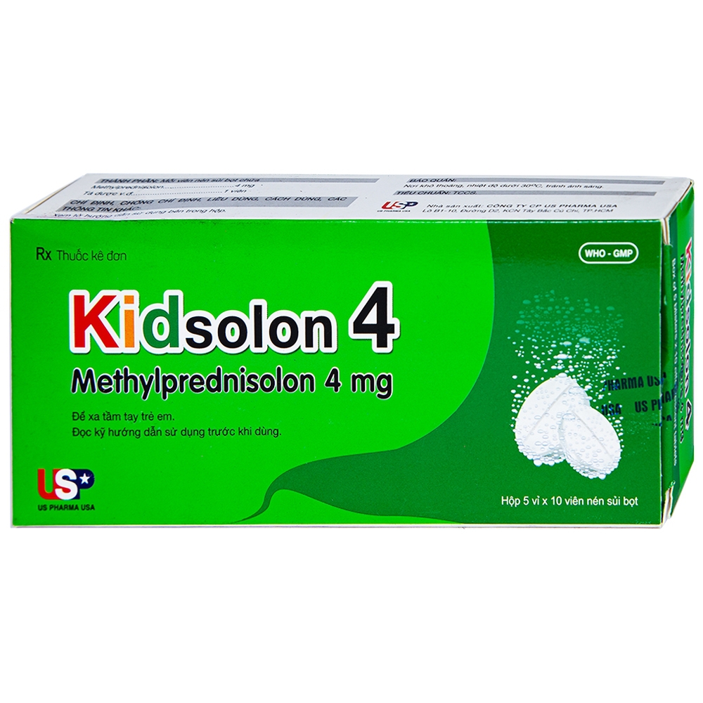 Viên sủi Kidsolon 4 USP chống viêm, chống dị ứng, ức chế miễn dịch (5 vỉ x 10 viên)