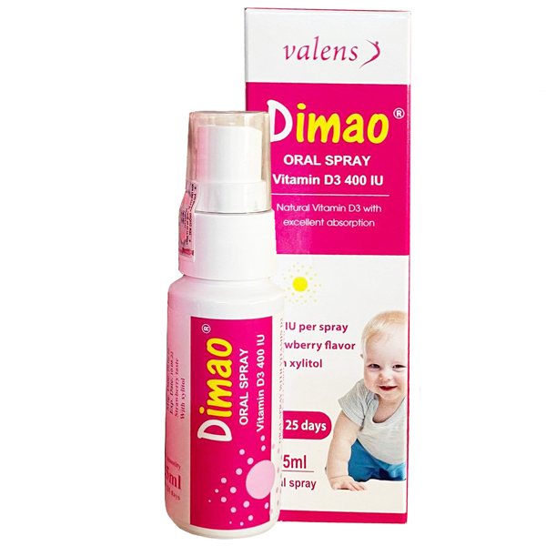 Dung dịch xịt họng Dimao Baby Valens bổ sung vitamin D3, hỗ trợ phát triển chiều cao (25ml)