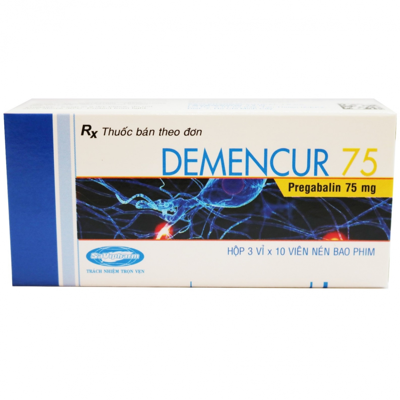 Thuốc Demencur 75mg SaviPharm điều trị đau thần kinh, động kinh (3 vỉ x 10 viên)