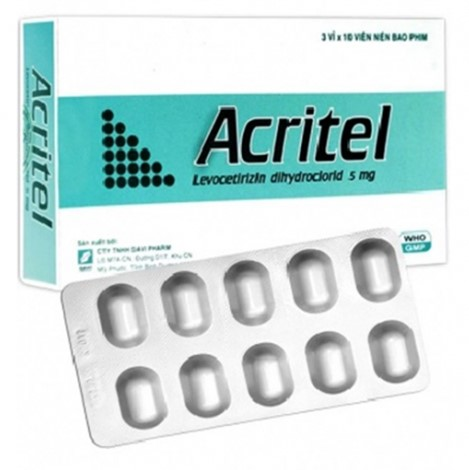 Thuốc Acritel 5mg Davipharm điều trị viêm mũi dị ứng, mày đay vô căn (3 vỉ x 10 viên)