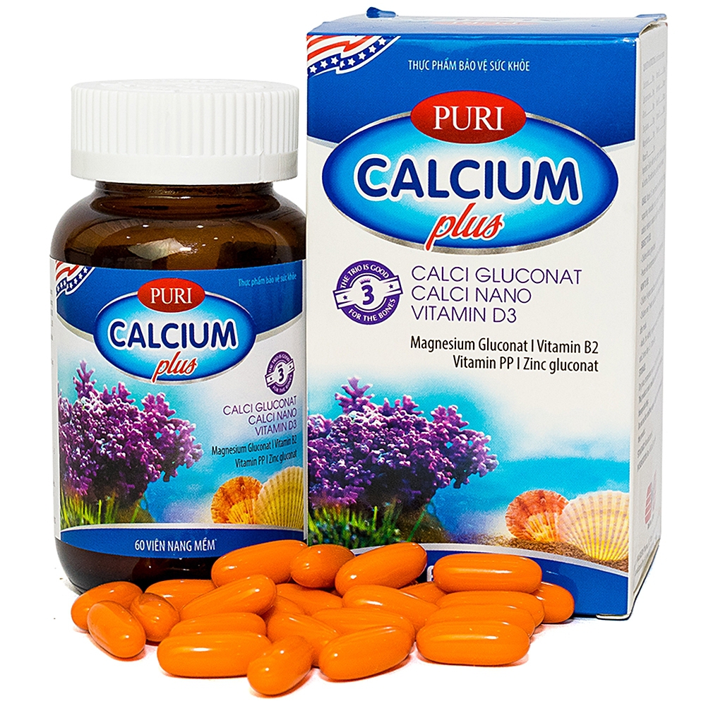 Viên uống Calcium Plus Puri bổ sung vitamin D, E và khoáng chất, chống oxy hóa (60 viên)