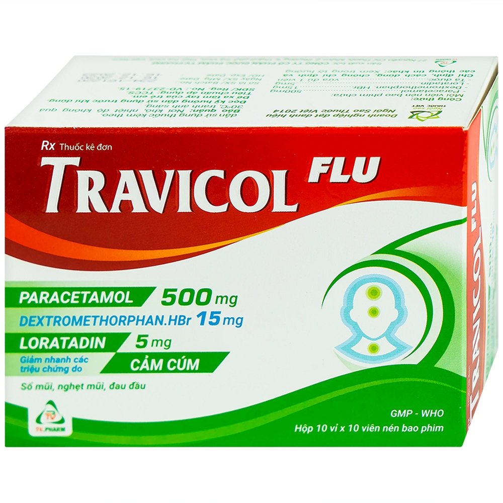 Thuốc Travicol Flu TV.Pharm giảm nhanh các triệu chứng do cảm cúm (10 vỉ x 10 viên)