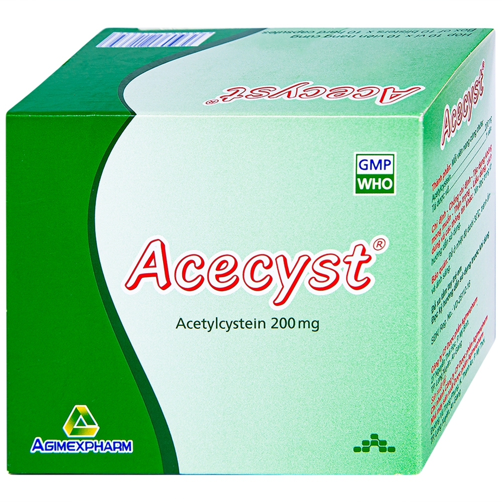 Thuốc Acecyst 200mg Agimexpharm long đờm, thông đường hô hấp trong viêm phế quản (10 vỉ x 10 viên)