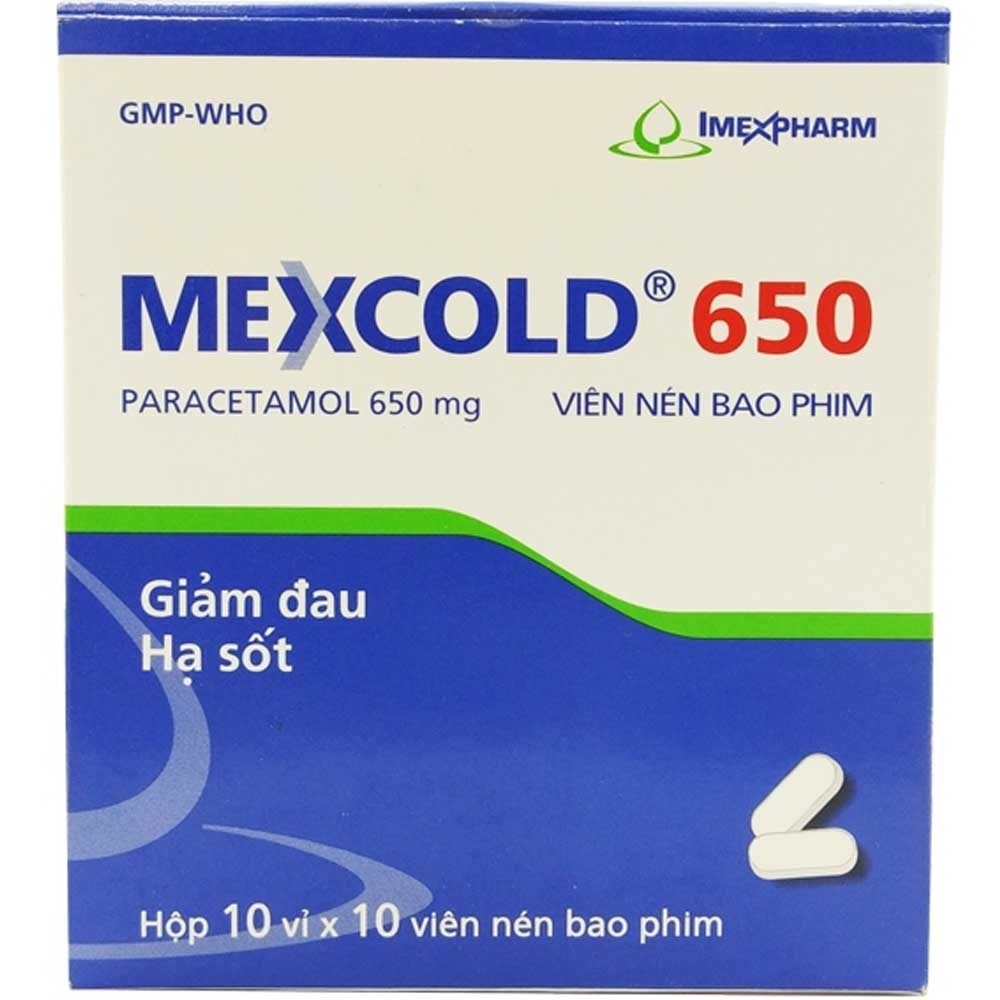 Viên nén Mexcold 650 Imexpharm giảm đau hạ sốt (10 vỉ x 10 viên)