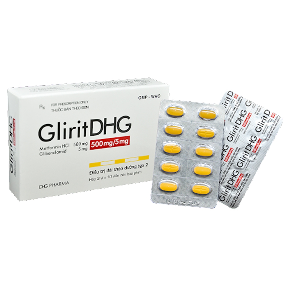 Thuốc GliritDHG 500mg/5mg điều trị tiểu đường tuýp 2 (3 vỉ x 10 viên)