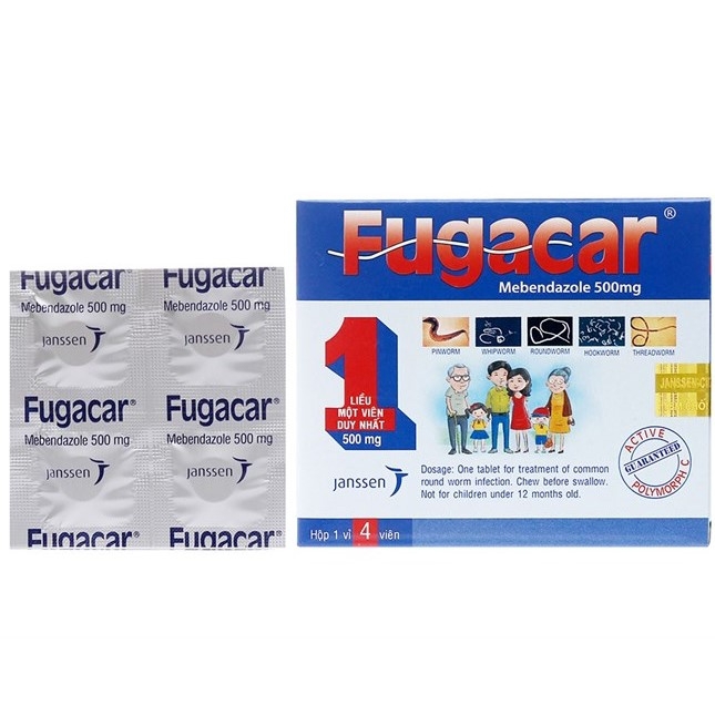 Thuốc Fugacar Janssen điều trị nhiễm một hay nhiều loại giun đường ruột (1 vỉ x 4 viên)